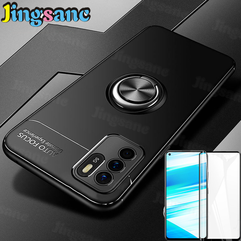 Jingsanc cho Oppo RENO 7 Pro 5G/RENO 6Z 5G/reno6 5G/reno5/reno5 5G/reno5 Pro 5g [kính cường lực bọc hoàn toàn miễn phí] Vỏ điện thoại nhựa TPU mềm vỏ bọc silicon giá đỡ vòng nắp lưng reno6 Z 5G/RENO 6 5g