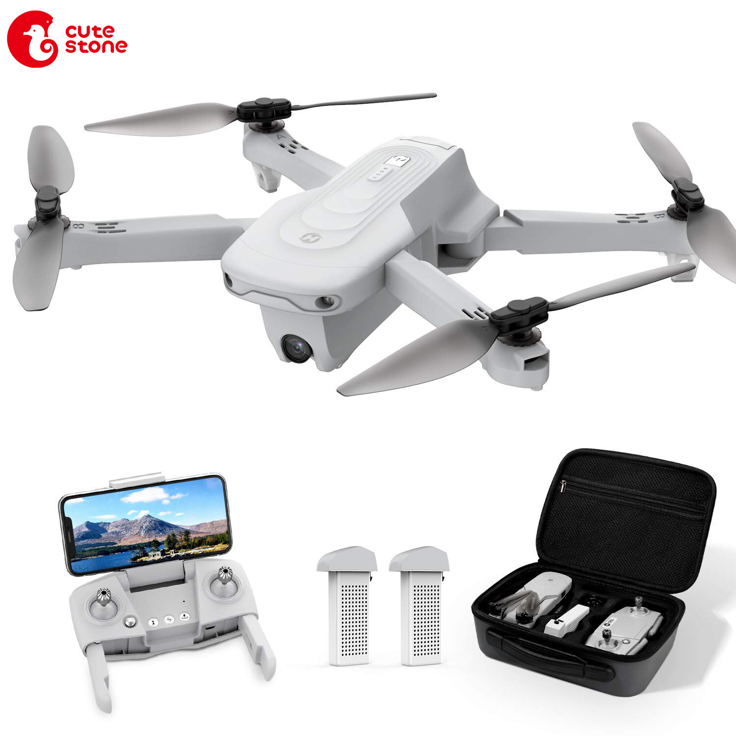 Carrying Case Auto Hover Gravity Sensor Holy Stone HS440 Foldable FPV Drone with 1080P WiFi Camera for Adults and Kids; Voice and Gesture Control RC Quadcopter with 2 Batteries for 40 Min flight 