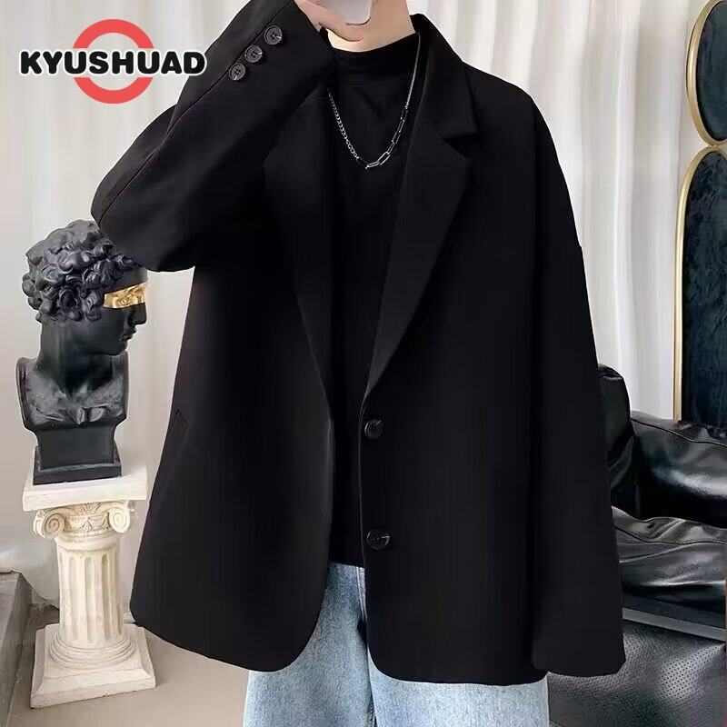 KYUSHUAD Áo khoác nam màu trơn dáng rộng và đẹp trai phong cách ruffian đẹp trai cao cấp phù hợp với áo khoác Blazer đi lại hàng ngày