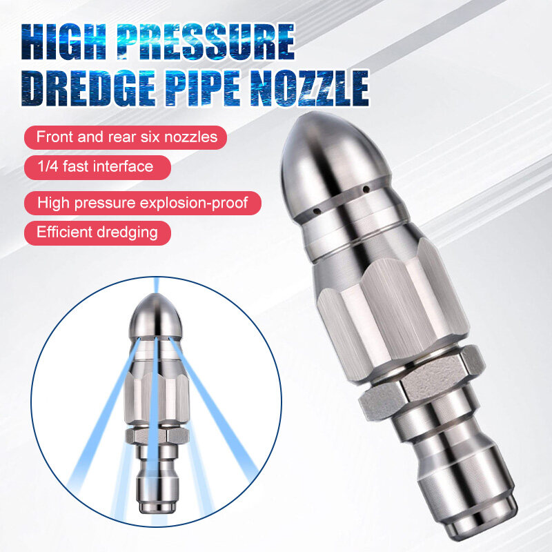 Pressure Washer Sewer Jetter Nozzle Stainless Steel, Durable Drain Sewer Cleaning Pipe Jetter Spray Nozzle 1/4'' Quickly Connector