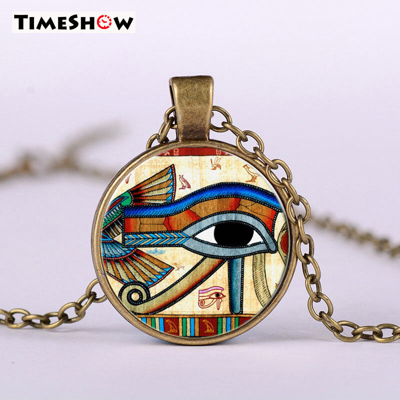 TimeShow Nữ Hoài Cổ Ai Cập Áo Len Mắt Thần Horus Mặt Dây Chuyền Tròn Hợp Kim Thủy Tinh Trang Sức Quà Tặng