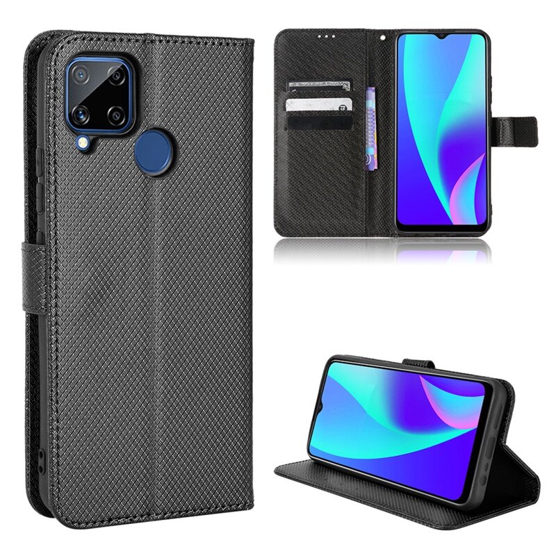 Realme c15 ốp lưng điện thoại nắp gập giá đỡ đứng realme c15 ốp lưng da pu dạng ví