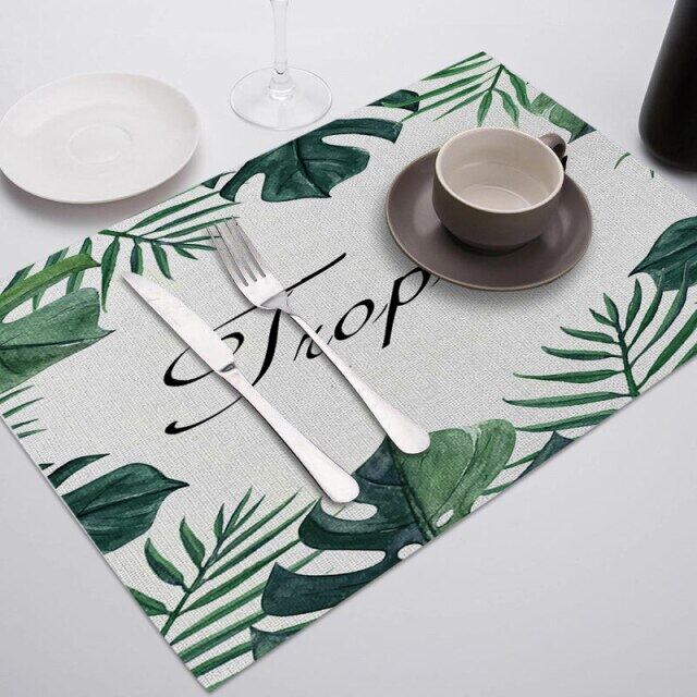 ลายใบไม้เขียว Placemats สำหรับโต๊ะทานอาหารเสื่อใบ Photo แผ่นรองแก้วตกแต่งบ้านร้านอาหารบนโต๊ะอาหารผ้าเช็ดปาก