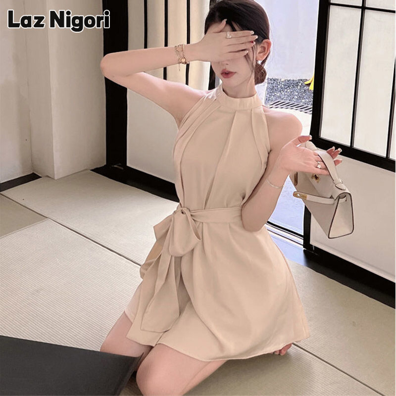 Laz nigori đầm nữ không dây eo gợi cảm đơn giản váy cộc tay