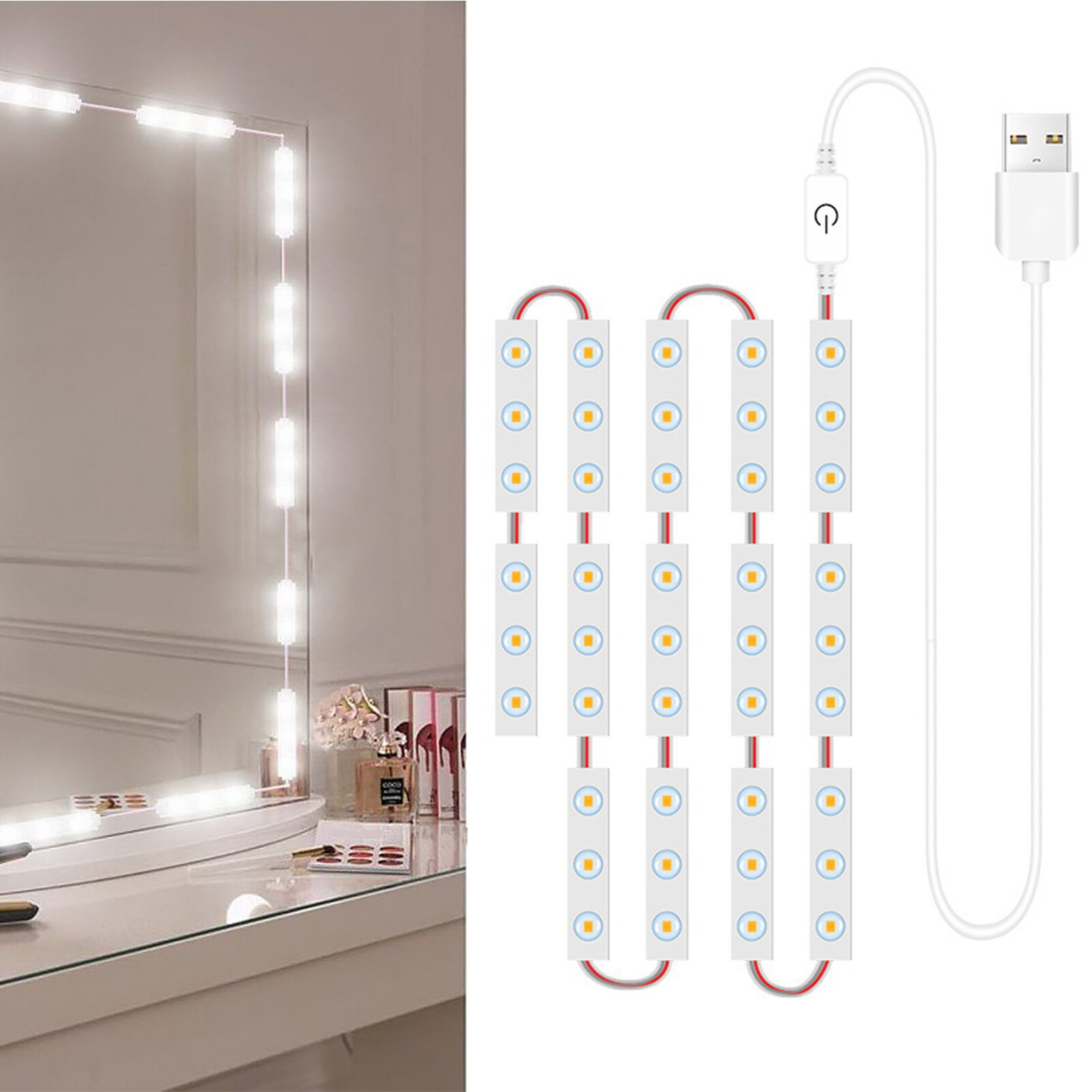 Đèn gương trang điểm led 42led đèn gương trang điểm điều khiển cảm ứng có thể điều chỉnh độ sáng đèn gương phòng tắm với cáp usb đèn led dây gương trang điểm