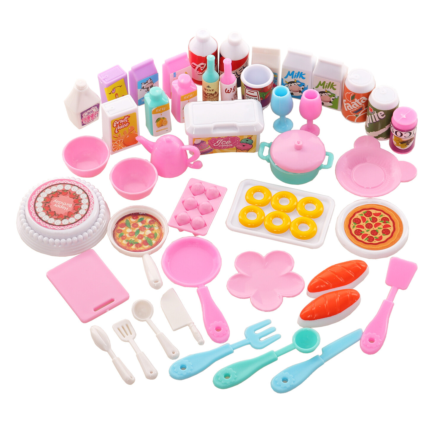Dollhouse Miniature Kitchen Food For Barbie 43 pcs Dinner Set Fork Knif