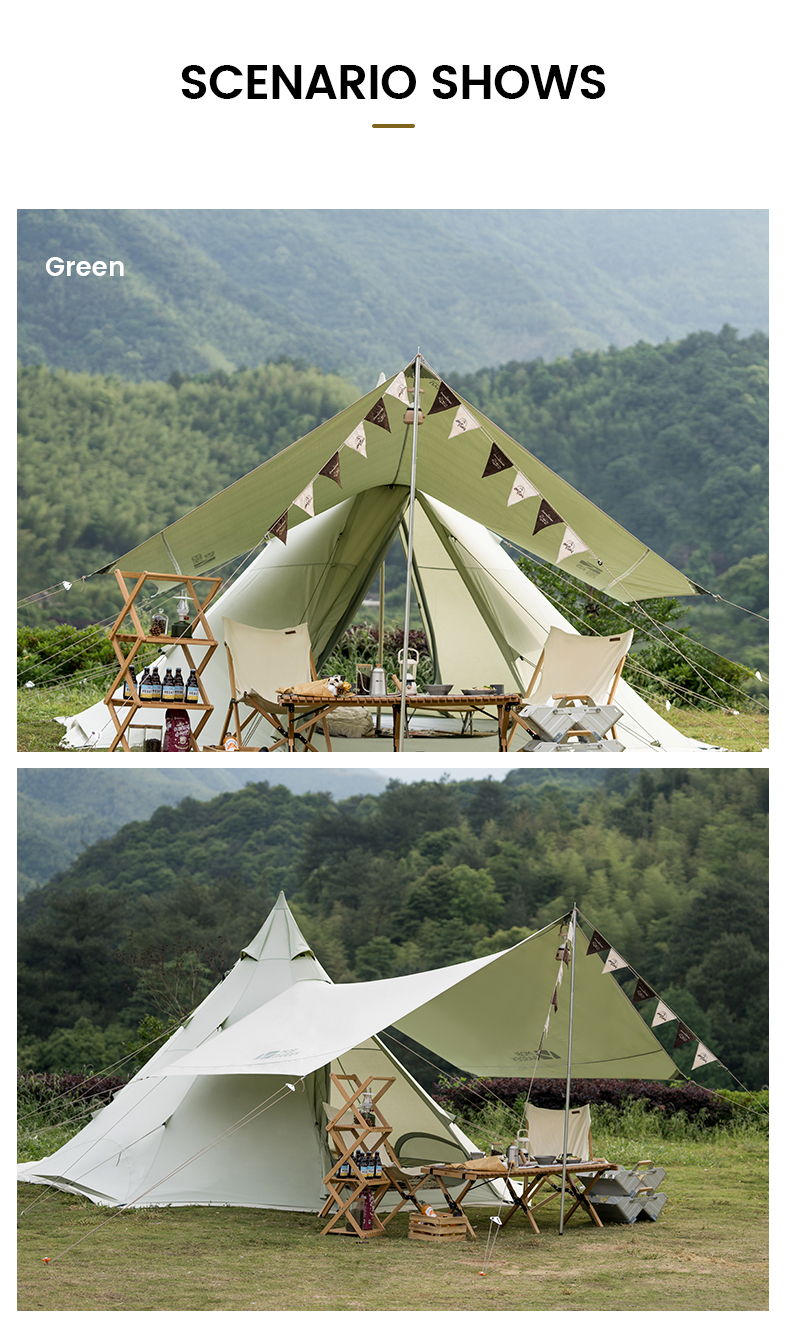 MOBI GARDEN Camping Cotton Pyramid Tent 2-3 Person Family Canvas Tent Tower A Waterproof · v43