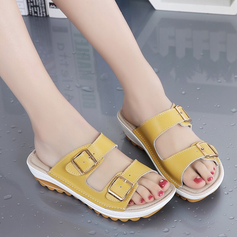 Dép Xăng đan nữ 8 màu Dép da mới Xăng đan đế xuồng đế dày nữ dép đi biển đơn giản Xăng đan hở mũi giày dép cỡ 35-42