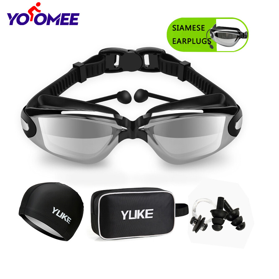 Yoomee Professional Swimming Set No Leaking Swimming Cap Nose Clip Ear Plugs Bag Crystal Clear Anti Fog UV Protection for Men Women ราคา 349 บาท*ส่งฟรี