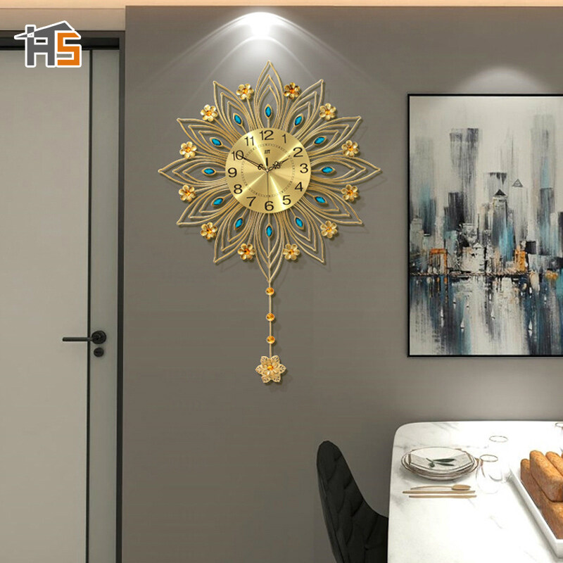 Hangdianđồng hồ treo tường kim loại đồng hồ sáng tạo phòng khách đồng hồ trang trí nhà cửa châu âu thời trang đồng hồ thạch anh câm bằng sắt