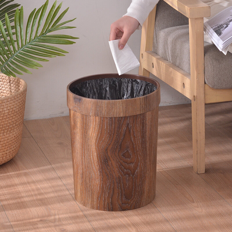 Thùng rác vân gỗ sáng tạo hoài cổ thùng rác nhà bếp phòng khách gia đình giỏ giấy vệ sinh văn phòng vật dụng phòng tắm