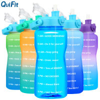 QuiFit 2L 64OZ Gallon Water Bottle Wide Mouth with Locking Flip-Flop Lid and Straw BPA Free Tumbler LeakProof Durable Kettle Outdoor Fitness Gym Tritan Bottles