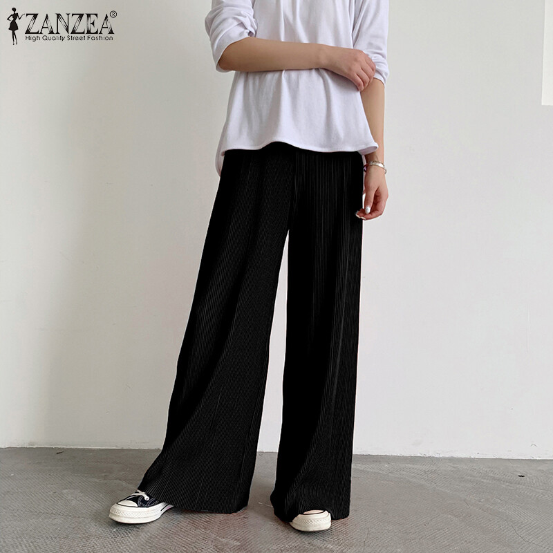【Giảm giá】MOMONACO ZANZEA Muslimah Quần Dài Thường Ngày Hồi Giáo Cho Nữ Quần Ống Rộng Xếp Ly Màu Trơn Cho Nữ MCO