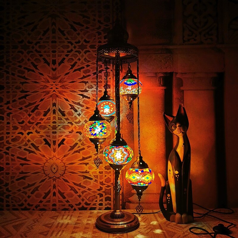 5 Heads Floor Lights Mosaic Turkish Handmade Stand Lamps Bedroom Living Room Retro Bedside Lampes