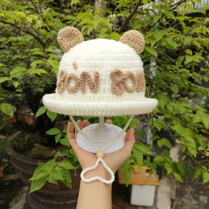 Nón tai gấu cho bé trai có thêu tên miễn phí theo yêu cầu