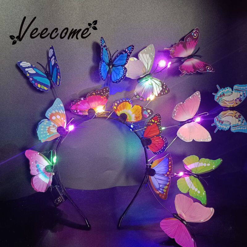 Veecome phát sáng bướm Headband với đèn LED phong cách Hàn Quốc cô dâu cổ
