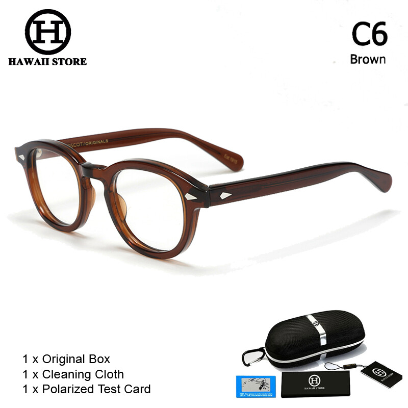 Kính Mắt Phong Cách Johnny Depp Lemtosh Thời Trang Hawaii Gọng Acetate Chất Lượng Hàng Đầu Kính Mắt Thiết Kế Thương Hiệu Tròn Cổ Điển Gọng Màu Nâu