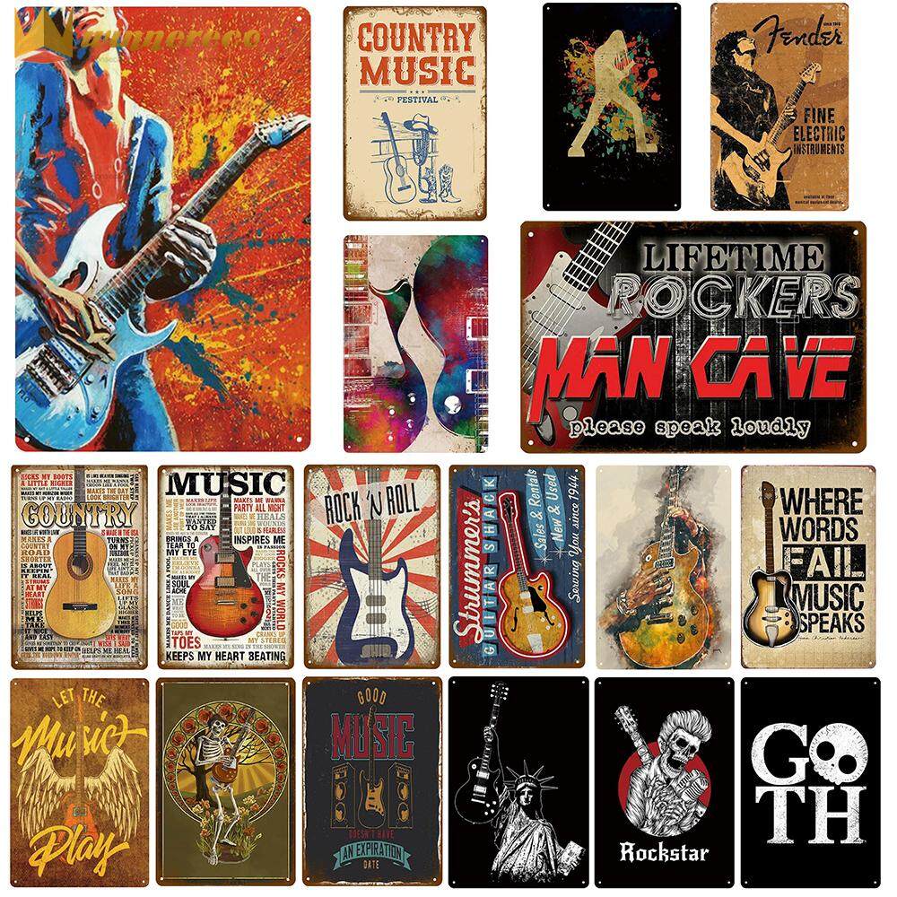 Rock Roll Music Vintage Metal Tin Sign Plaque Guitar Antique Retro Posters