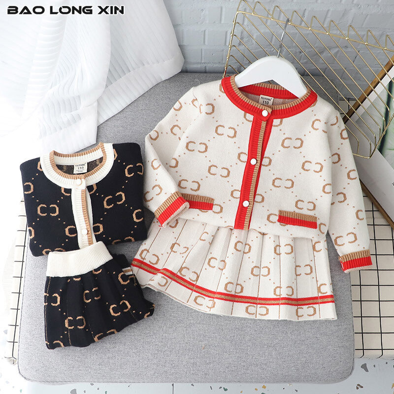 BAOLONGXIN Girls Knitted Sweater Round Neck Single-breasted Small Fragrance Knitted Cardigan Two-piece Set ราคา 484 บาท*ส่งฟรี