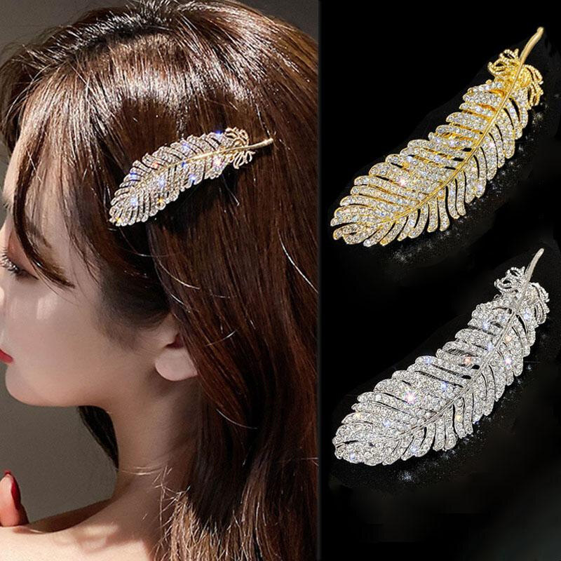 Kẹp Tóc Sáng Bóng Sang Trọng Kim Cương Giả Thời Trang, Dành Cho Nữ Phụ Kiện Tạo Kiểu Kẹp Tóc Pha Lê Lông Vũ Cho Tiệc Cưới