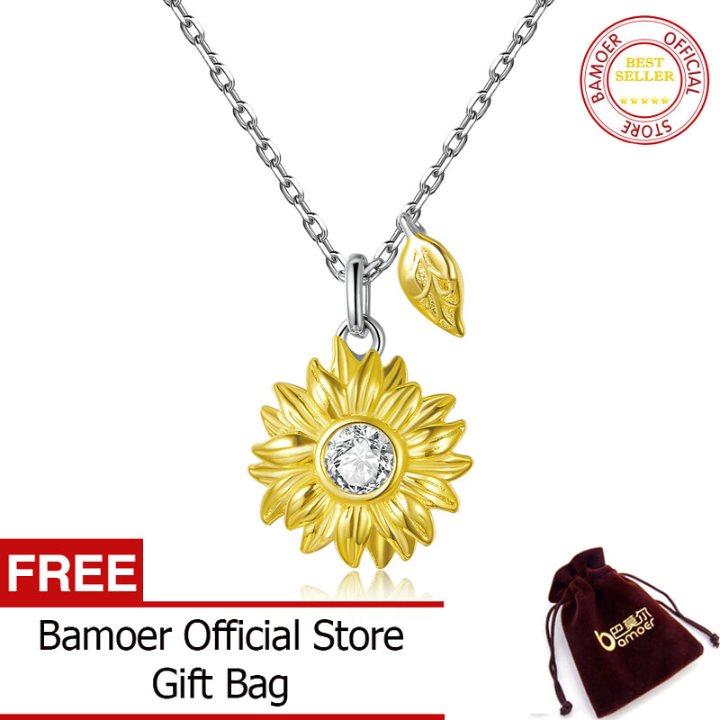 BAMOER Vòng Cổ Hoa Hướng Dương Bằng Bạc Vòng Cổ Màu Vàng Kim Bằng Bạc Ý 925 Quà Tặng Cho Nữ Vòng Cổ Thời Trang Trang Sức BSN212