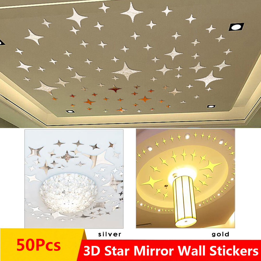 50 Miếng Dán Tường Gương Acrylic 3D Hình Ngôi Sao Đề Can Nghệ Thuật Treo Tường Trang Trí Nhà Cửa Miếng Dán Tường Gương Trần Phòng Phòng Khách Phòng Ngủ Trang Trí Nhà Cửa