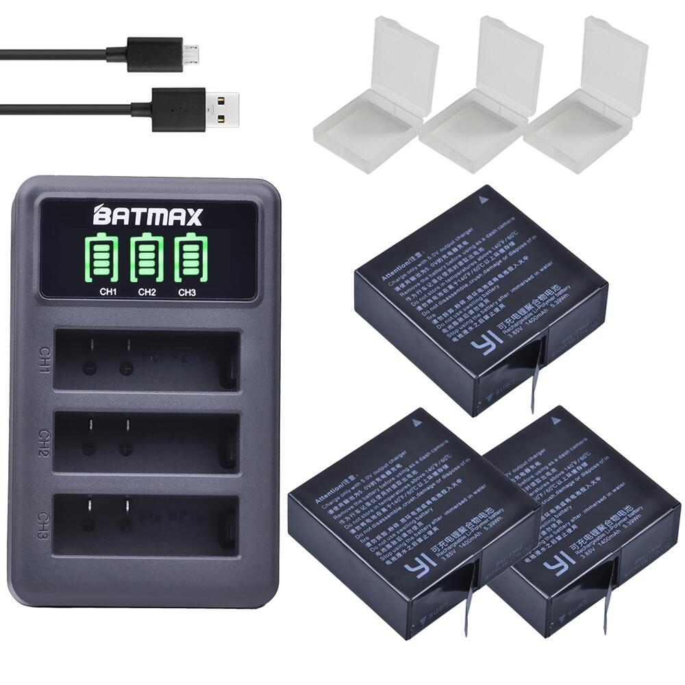 3.85v az16-1 batteries for xiaomi yi lite 2 4k 4k + led usb 3slots charger for xiao yi 4k action camera battery