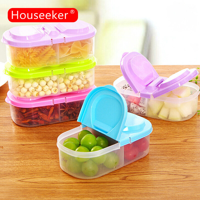 Hộp Đựng Đồ Ăn Vặt Bằng Nhựa Houseeker Cho Nhà Bếp, Tủ Lạnh, Có Lưới Đôi, Đậy Kín