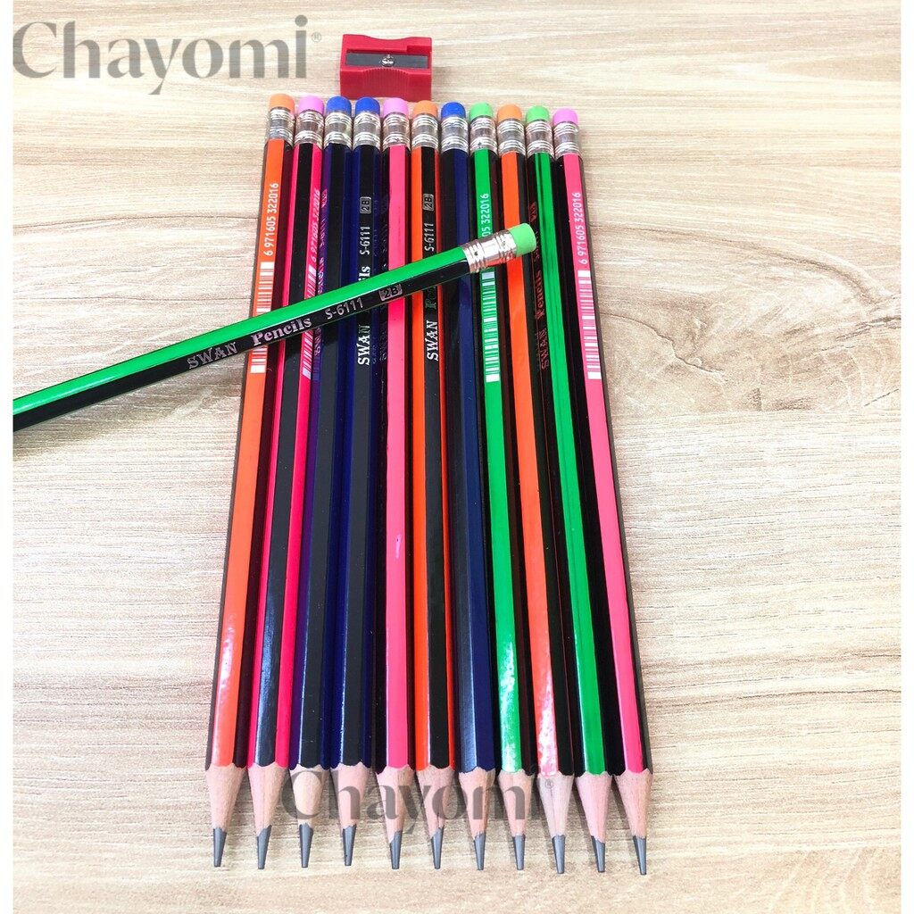 Hộp 12 Cây Bút Chì Gỗ 2B, Ngòi Mềm Nét Đậm Chất Lượng Tốt Tặng Kèm 1 Cái Chuốt