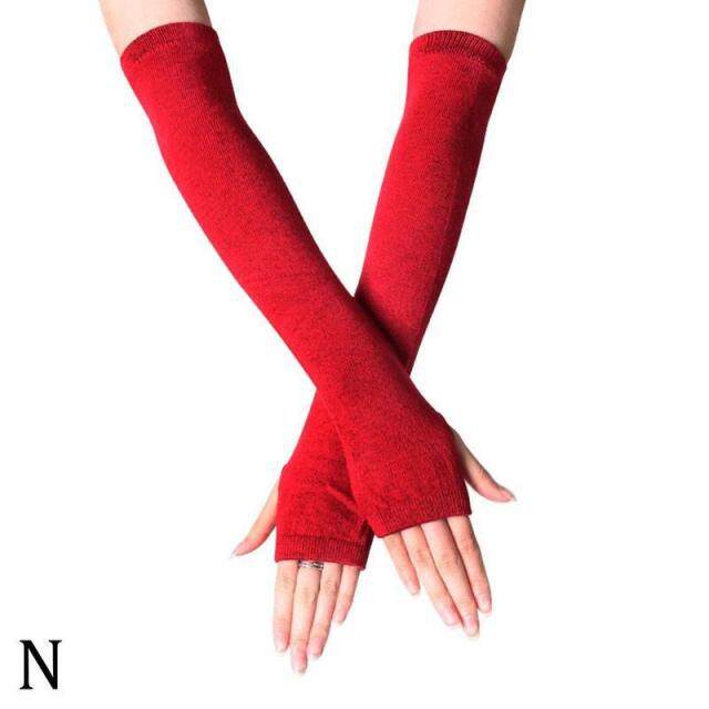 ถุงมือยาวน่ารักสำหรับผู้หญิง,ถุงมือฤดูหนาวแบบไม่มีนิ้วผ้านุ่มแขนยาวลายทางแฟชั่นฤดูใบไม้ร่วงฤดูใบไม้ผลิ