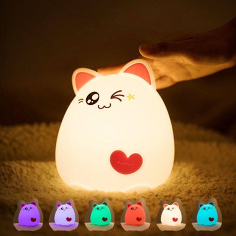 Động vật hoạt hình đèn ngủ LED mèo loại silicon mềm Đèn chăm cho bé đèn