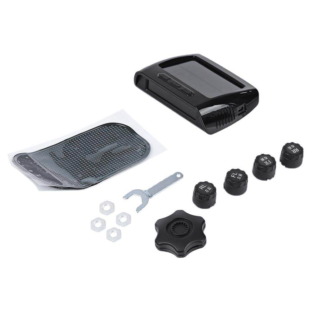 รถความดันยางแบบไร้สายพลังงานแสงอาทิตย์การตรวจสอบพลังงาน LCD จอแสดงผลภายนอก 4 เซ็นเซอร์ (สีดำ)