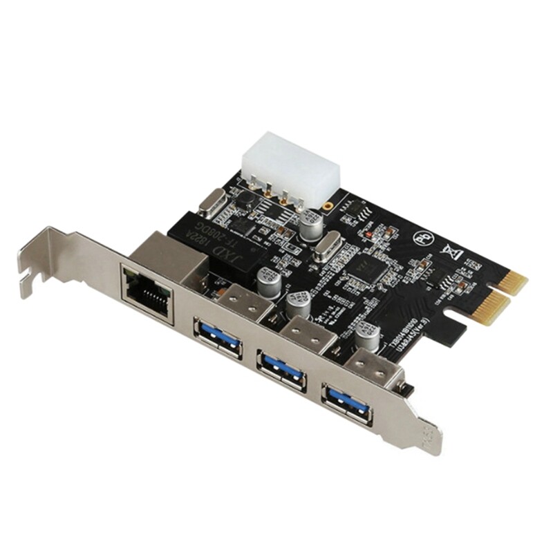3 Ports USB 3.0 PCIe Expansion Card,with Gigabit Ethernet Controller PCI Express Adapter for Desktop PC Windows 10/8/7