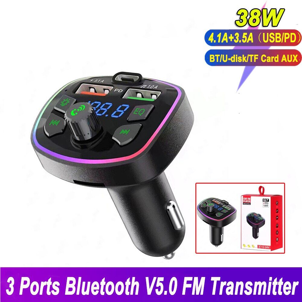 Bộ Phát FM Bộ Sạc Xe Hơi Bluetooth 18W PD + USB Kép 3.1A Bộ Phát Nhạc AUX Đĩa U Thẻ TF Hsfree Cho Radio Tất Cả Điện Thoại