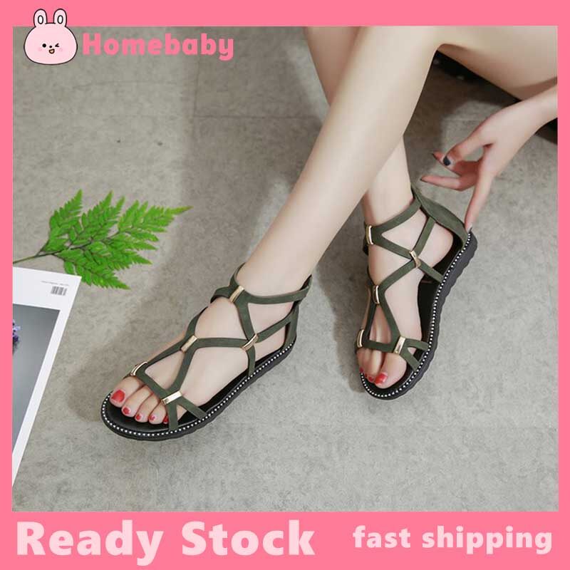 Homebaby Xăng Đan Nữ Giản Dị Dép Đế Xuồng Khóa Lưng Bãi Biển Mùa Hè Dép Tông Da Thời Trang Nữ Giày Đế Bệt
