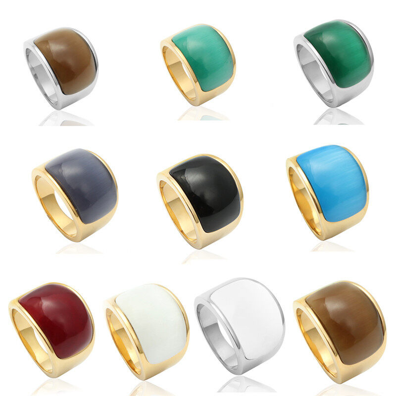 HZP Nhẫn Nam Màu Vàng Nhẫn Punk, Dành Cho Nam Giới, Cổ Điển Thép Không Gỉ Với Nhẫn Đá Mắt Mèo Màu Xanh Lá Cây Đàn Ông Cho Bữa Tiệc