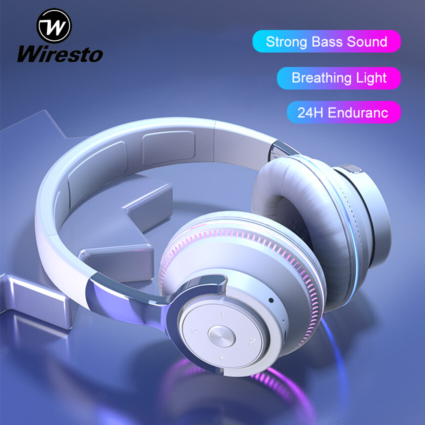 Wiresto Tai nghe chụp tai Headphone Bluetooth Tai Nghe Bluetooth Chụp Tai Nghe Gaming Tai Nghe Chup🎧 Có Micro Tai nghe chụp tai bộ ​tai nghe không dây có thể gập lại tai nghe đèn LED đèn phát sáng Giảm tiếng ồn