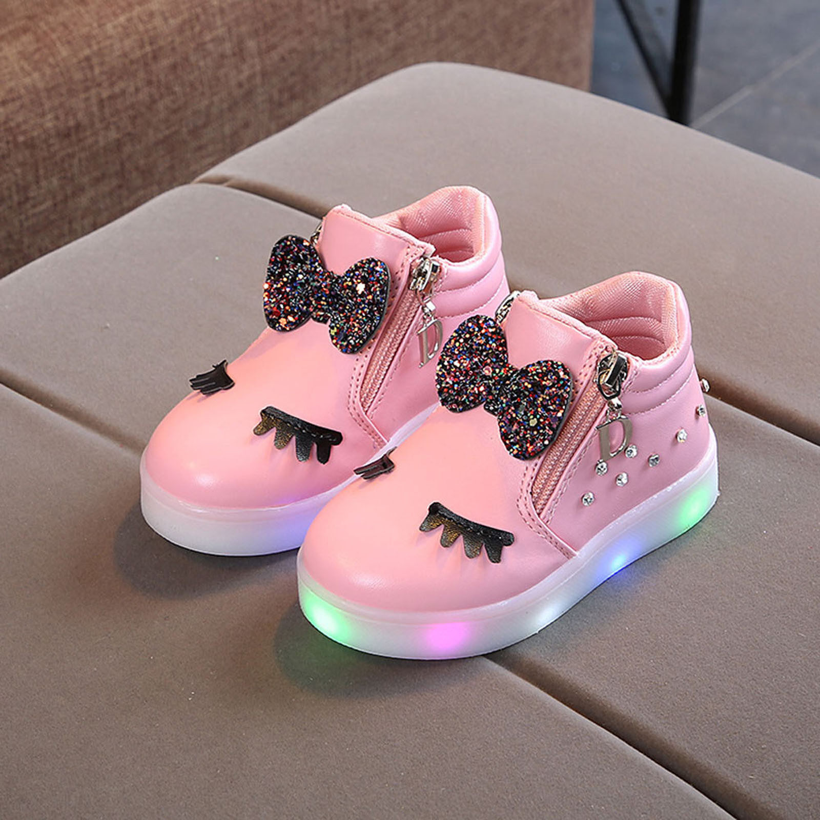 เด็กทารกเด็กหญิงคริสตัลโบว์ LED Luminous รองเท้ารองเท้ากีฬารองเท้าผ้าใบ