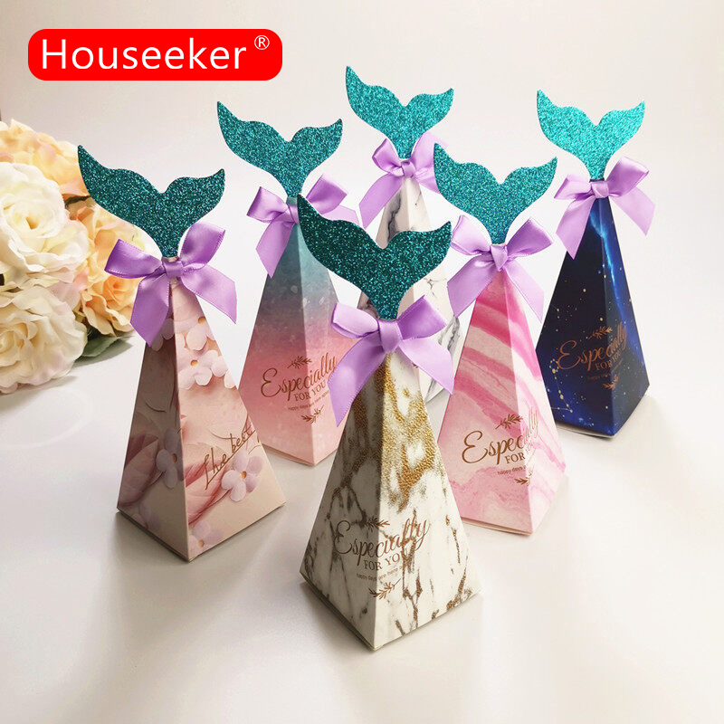 Houseeker 50 CÁi Túi Quà Nàng Tiên Cá Nhiều Màu Dụng Cụ Tiệc Nàng Tiên Cá Nhỏ Túi Giấy Gói Kẹo Tắm Sinh Nhật Cho Trẻ Em Hộp Đám Cưới