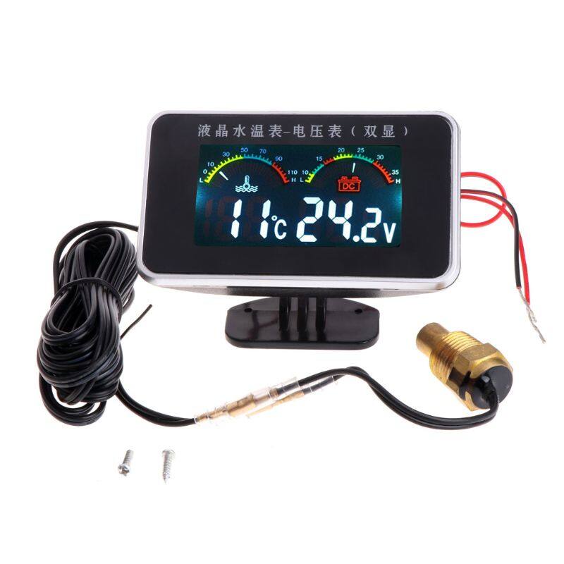 12V/24V Màn Hình LCD Cho Ô-tô Đồng Hồ Đo Nhiệt Độ Nước Nhiệt Kế Máy Đo Vôn Kế 2in1 Nhiệt Độ & Vôn Kế 17Mm Cảm Biến