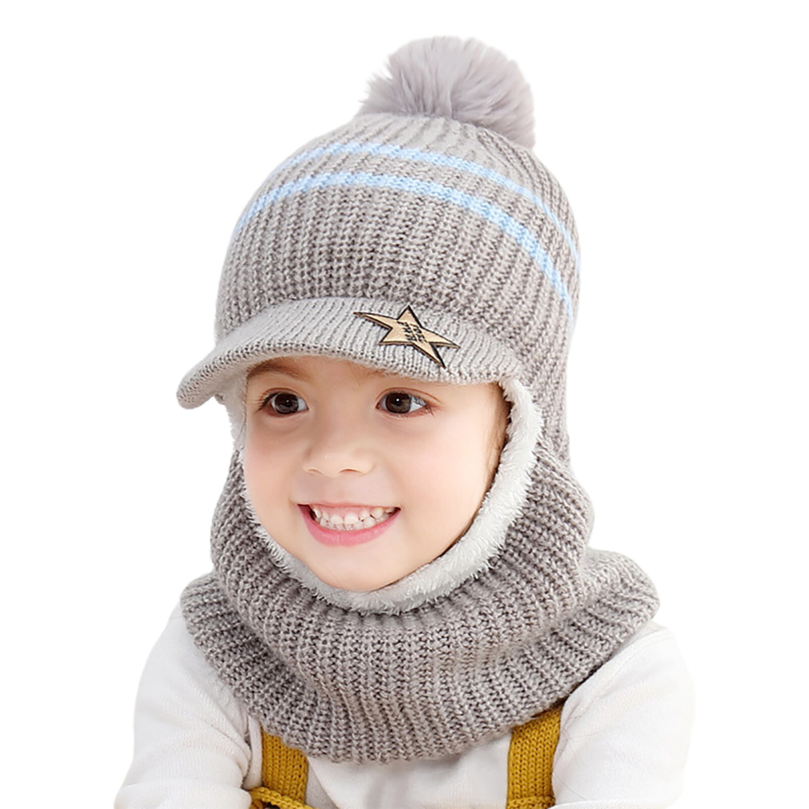 Huahankuang®ตุ๊กตาเด็ก Windproof Warm เด็กเด็กผู้ชายเด็กผู้หญิง Pompom หมวกปีกหมวกผ้าคาดศีรษะสตรีหมวก