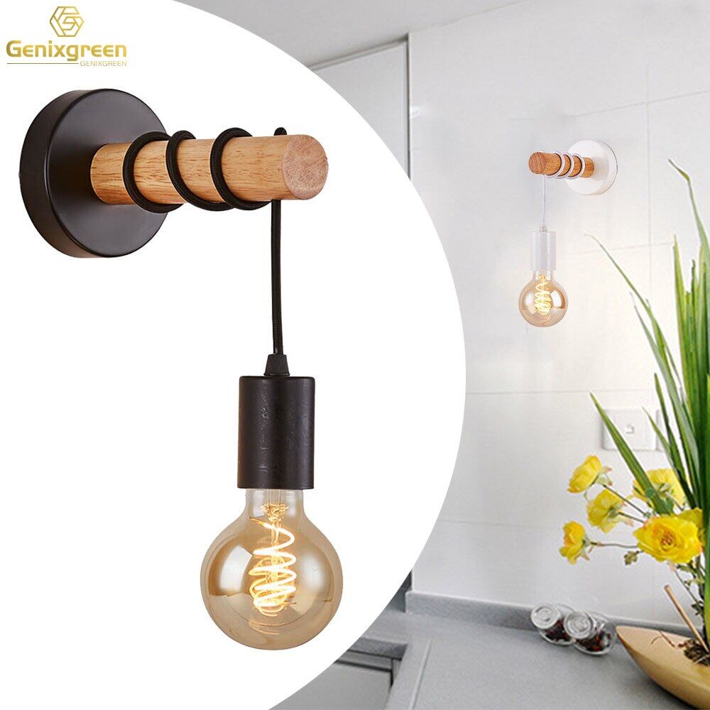 Đèn tường gỗ cổ điển genixgreen Đèn treo tường bằng gỗ màu trắng đèn tường trong nhà đen hiện đại đèn cầu thang trong nhà trang trí nhà