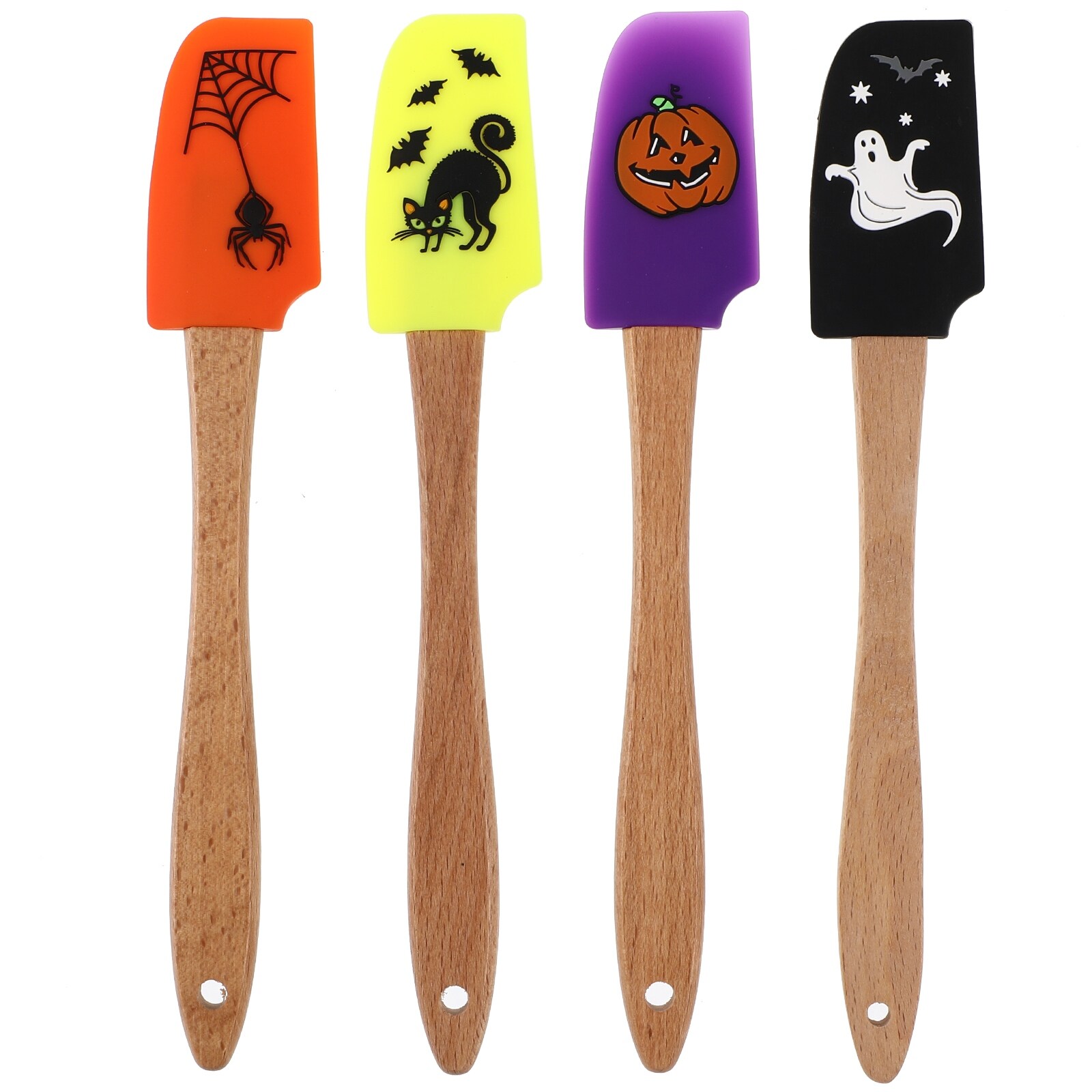 【SUSU Living Home】 4 cái dụng cụ nấu ăn silicon Halloween scraper đồ làm bánh nướng cán bằng Gỗ Nhà Bếp tre tiện ích trẻ em