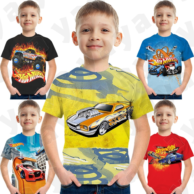 YAYA Hot Wheels T-shirt Kids Summer Car Tee Game Fashion Cartoon Baby Vest