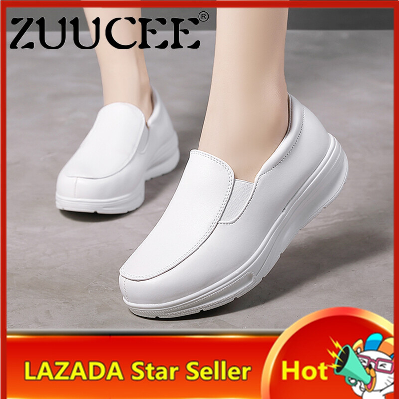 Giày Nữ ZUUCEE Giày Đế Bằng Thời Trang Giày Lười Nữ Giày Da Nữ Đi Chơi Giày Y Tá Giày Cổ Thấp Cho Nữ Giày Nhỏ Màu Trắng Hàn Quốc