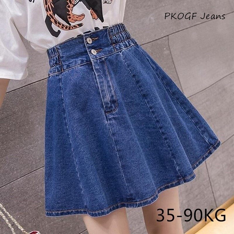 PKOGF Chân Váy Denim Nữ Phong Cách Hàn Quốc Ngoại Cỡ Mới Váy Bò Nữ Thời Trang Ngoại Cỡ Dáng Rộng Đơn Giản Váy Ngắn Eo Cao Chữ A Váy Xếp Li Dáng Ôm