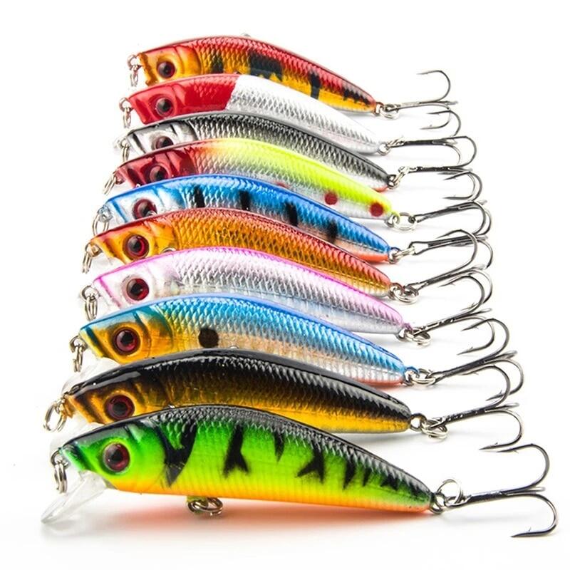 10 cái/lốc minnow câu cá thu hút, móc 7cm 8.5g 6 # mồi câu cá giả mồi câu cá cứng nhật bản nhân tạo