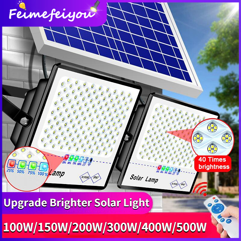 solar outdoor wall light Spotlights solar system full set flood light super bright IP67 Waterproof with remote control Auto ON/OFF for Street Garden Courtyard ราคา 4,454 บาท*ส่งฟรี