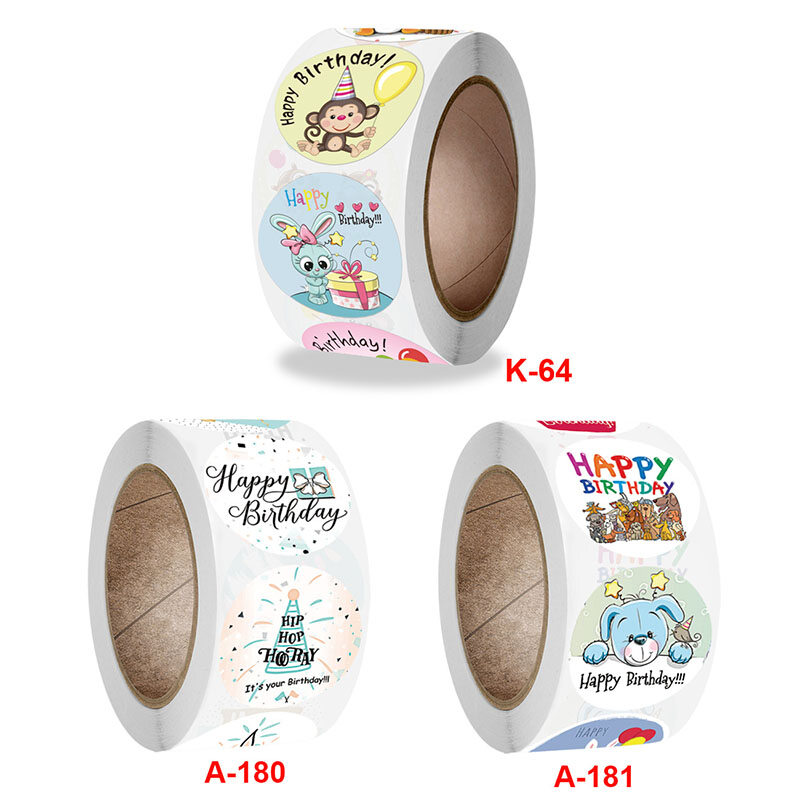 Baiyu 500 Cái Con Dấu Đa Năng Tự Làm Tài Khoản Cầm Tay Họa Tiết Hoạt Hình Chúc Mừng Sinh Nhật, Bao Bì Quà Tặng Nhãn Dán Trang Trí Thiệp Hình Tròn Văn Phòng Phẩm Sticker