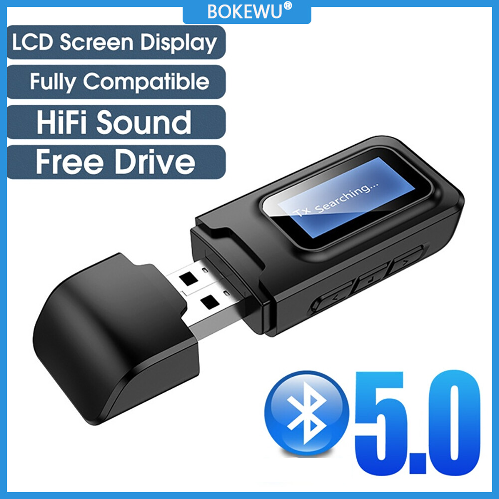 BOKEWU Bộ Thu Âm Thanh Màn Hình LCD USB Bluetooth 5.0 EDR Bộ Chuyển Đổi Không Dây AUX 3.5Mm Không Có Trình Điều Khiển USB Cho Tai Nghe Máy Vi Tính Xe Hơi